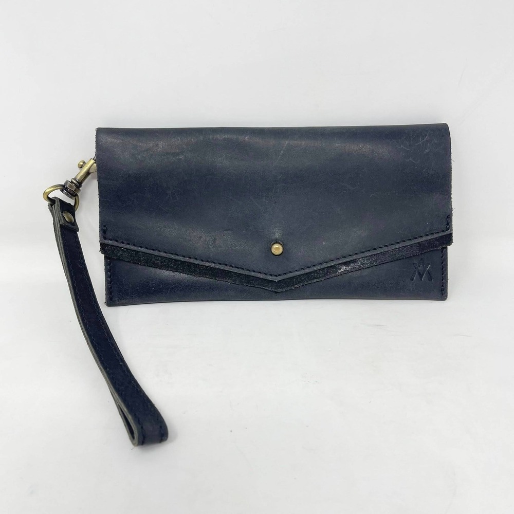 Elevate People Mini Wallet Envelope Clutch Black Leather‎ Wristlet Handmade